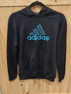 adidas Black Hoodie with Teal Logo
